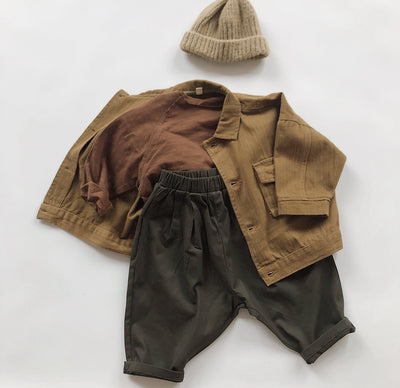 Pantalones Casuales Infantiles de Color Sólido con Cintura Elástica Estilo Literario - Image 11