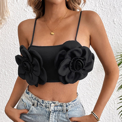 Camisola Negra Elástica con Detalle Floral Sexy - Image 3