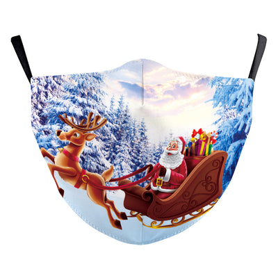 Black adult dust mask with a Christmas wreath design featuring Santa Claus in the center. - Image 12