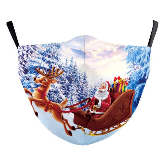 Black adult dust mask with a Christmas wreath design featuring Santa Claus in the center. - Image 12