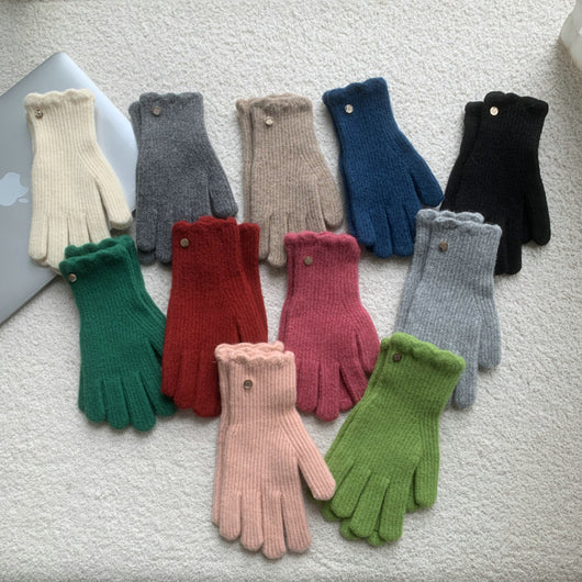 Guantes de Lana Cálidos con Volantes y Colores Sólidos para Mujer