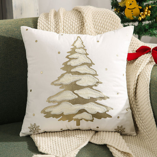 Funda de Almohada Navideña con Árbol Bordado y Bronce - Image 4