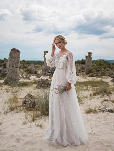 Vestido de Novia Elegante con Cuello Redondo y Bordado en Gasa - Image 10