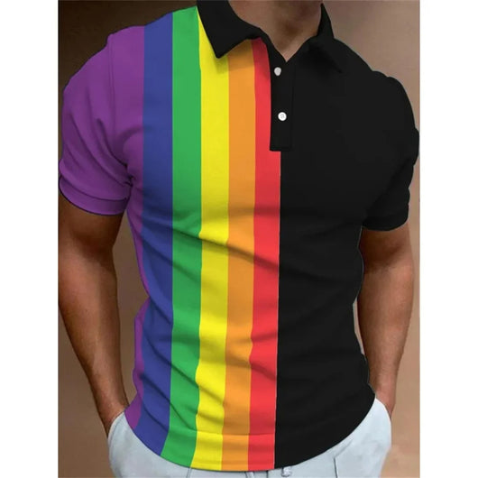 Playera Casual de Verano para Hombre con Estampado 3D Arcoíris - Image 14