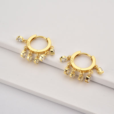 Aretes de Plata Esterlina con Piedras Redondas Colgantes - Image 11