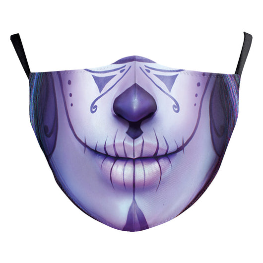 Halloween dust mask with a split design, featuring half a human face with pink lips and half a dark robotic face. - Image 7