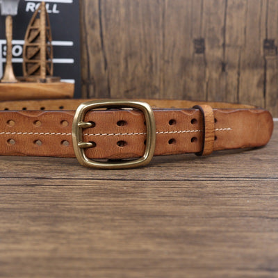 Cinturón de Cuero Premium con Hebilla Brass Retro y Costura Doble Aguja para Hombre - Image 20