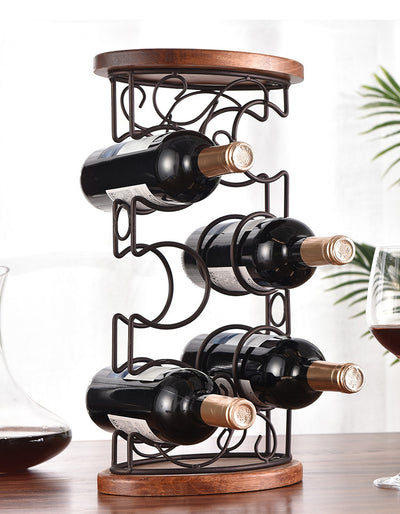 Botellero de Hierro Forjado con Base de Madera - Mueble Decorativo para 6 Botellas - Image 3
