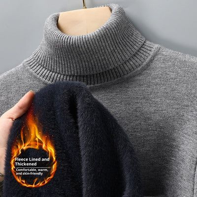 Suéter Cuello Alto Tejido Liso para Hombre con Detalles de Piel - Image 7