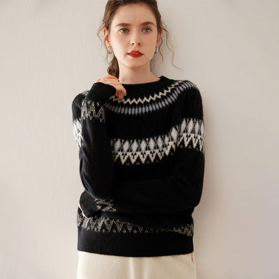 Suéter de Cachemira Jacquard con Contraste Azul y Blanco - Image 3
