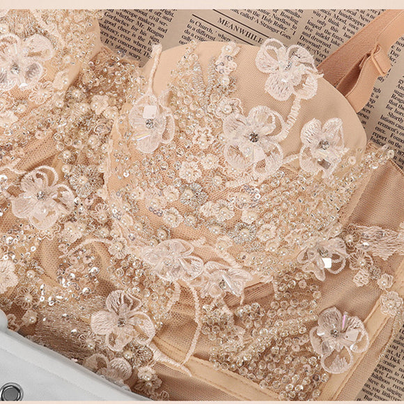 Blusa Camisola de Encaje con Lentejuelas y Bordados Beaded para Mujer