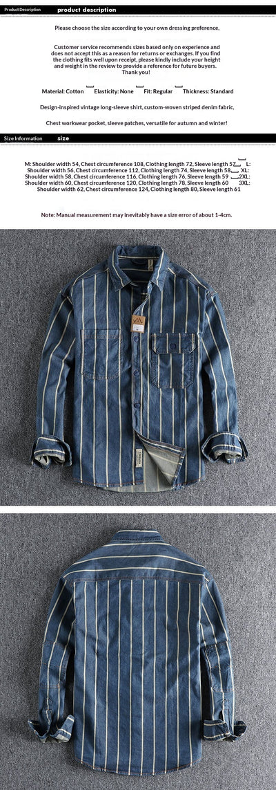 Camisa Holgada a Rayas de Manga Larga Estilo Americano Desgastado - Image 9