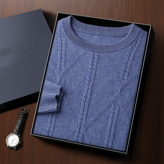 Suéter de Cashmira Trenzado con Cuello Redondo para Hombre - Colección Otoño Invierno - Image 8