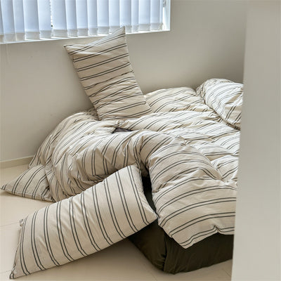Juego de Cama Retro Japonés de Algodón con Rayas Clásicas - 4 Piezas - Image 10