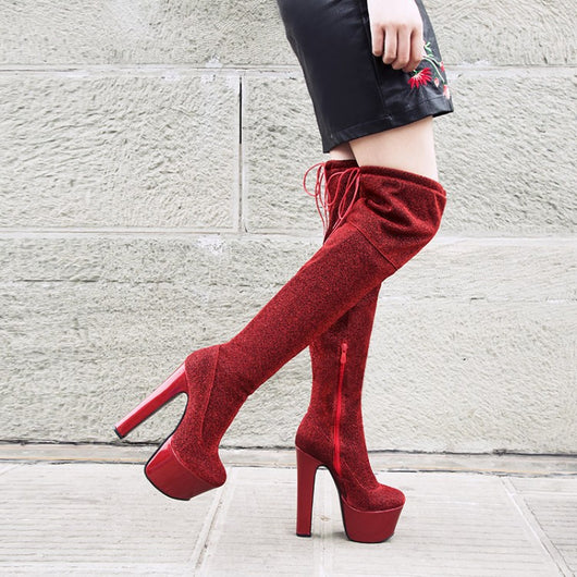 Botas Plataforma Tacón Alto con Lentejuelas Brillantes para Mujer - Image 9