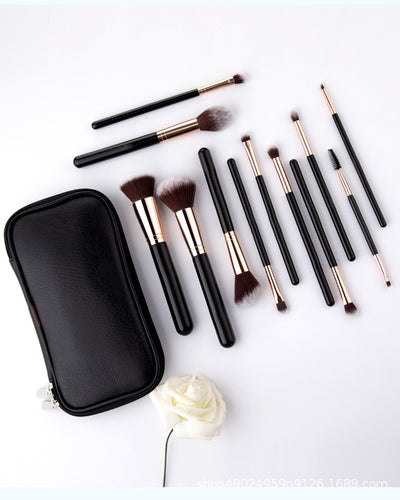 Estuche de Maquillaje con 12 Brochas y Bolsa Negra con Cierre - Image 2