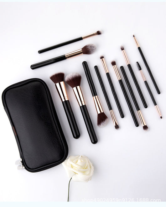 Estuche de Maquillaje con 12 Brochas y Bolsa Negra con Cierre - Image 2