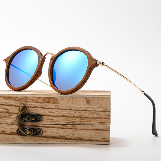 Gafas de Sol Redondas en Madera de Nogal - Estilo Casual Versátil