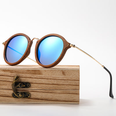 Gafas de Sol Redondas en Madera de Nogal - Estilo Casual Versátil