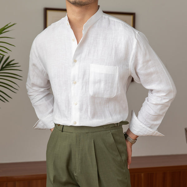 Camisa de Lino Puro Transpirable para Hombre - Casual Ligera de Manga Larga