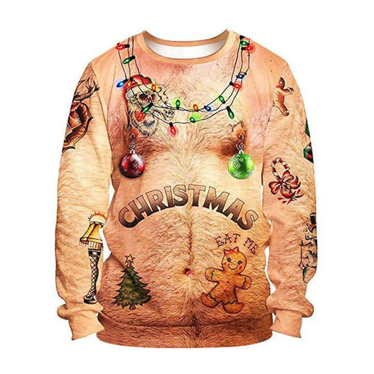 Sudadera Navideña Papá Noel 3D Manga Larga Cuello Redondo Oversize