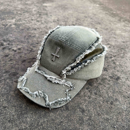 Gorra de Béisbol Denim Patchwork Desgastado con Cuero Lavado - Image 14