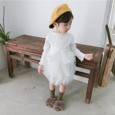 Vestido Infantil de Otoño con Lazo y Mangas Largas en Tul Tejido - Image 11