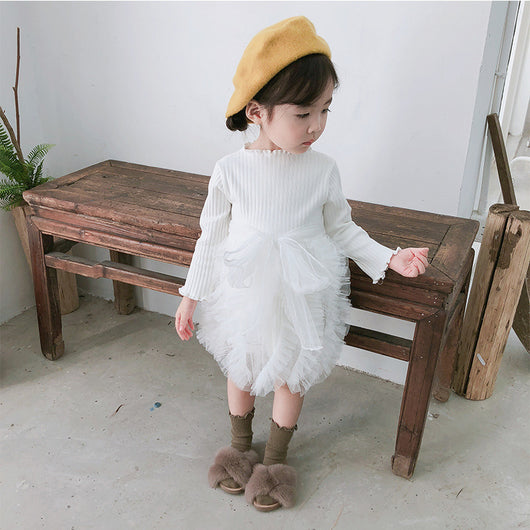 Vestido Infantil de Otoño con Lazo y Mangas Largas en Tul Tejido - Image 11