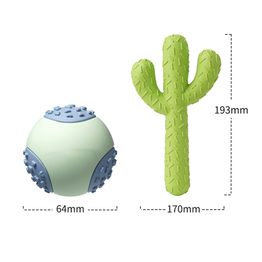 Mint green and blue rubber dog toy ball with textured nubs, measuring 64mm, for vocal and bite-resistant play. - Image 14