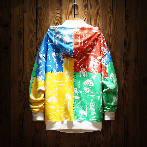 Sudadera con Capucha Hombre Contraste de Costuras y Graffiti