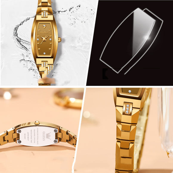 Reloj de Mujer Acero Tungsteno con Diamantes Diseño Tonneau Retro
