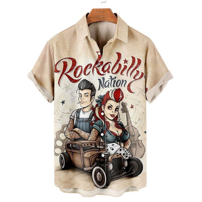 Camisa Casual Slim Estampado 3D Playa Manga Corta para Hombre - Image 10