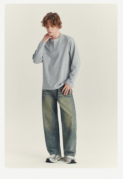 Playera Manga Media con Cierre para Hombre - Cuello Redondo Oversize Otoño - Image 11
