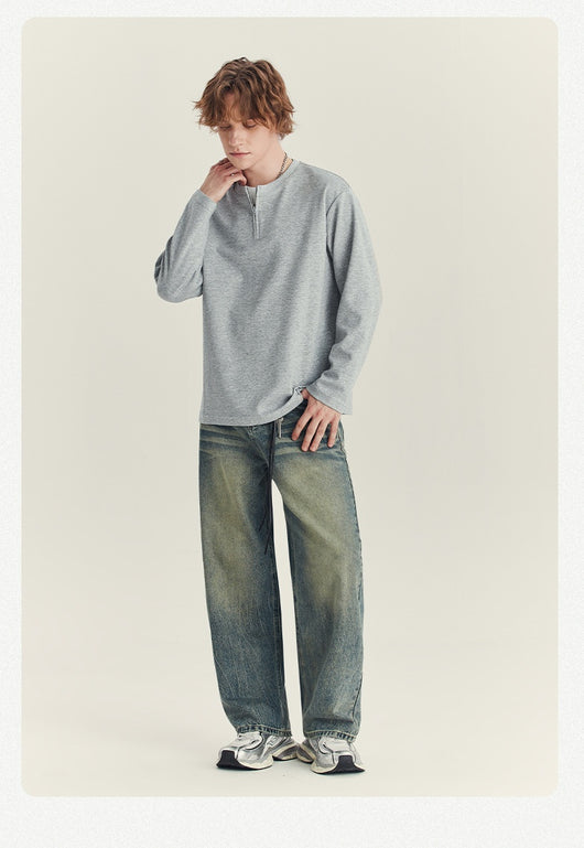 Playera Manga Media con Cierre para Hombre - Cuello Redondo Oversize Otoño - Image 11