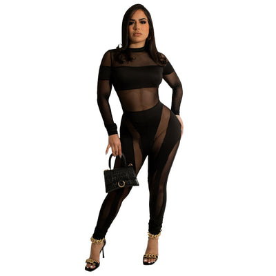 Jumpsuit Transparente con Detalles de Malla para Fiesta - Image 2