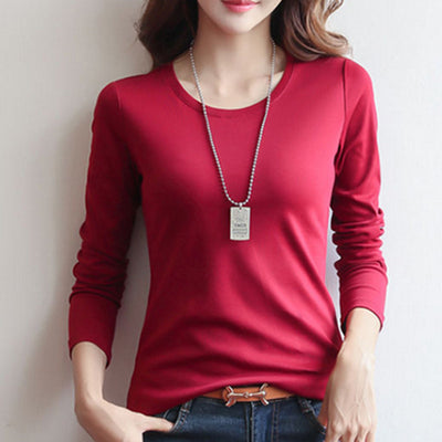 Camiseta Manga Larga Cuello Redondo para Mujer - Colores Sólidos - Image 12