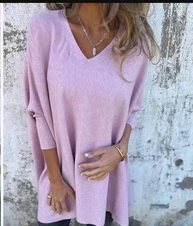 Blusa Larga Tejida Cuello V Suelta para Mujer - Image 22