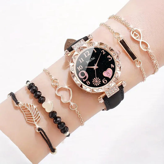 Reloj de Cuarzo con Diamantes y Pulsera de Cuentas para Mujer - Image 8