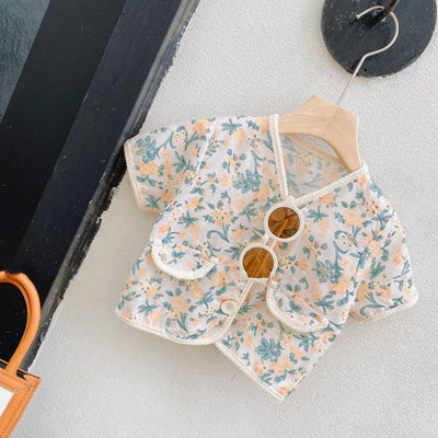 Conjunto Infantil Estilo Western Retro con Flores Caladas - Blusa y Short - Image 3