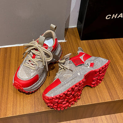 Tenis Deportivos Brillantes con Lentejuelas, Diseño Plateado y Rojo con Cristales - Image 16