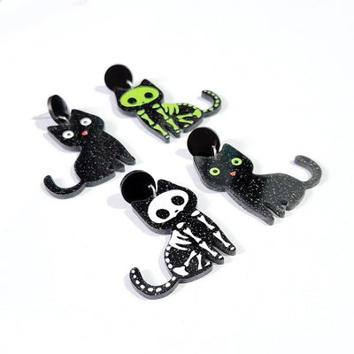 Aretes de Gato Negro con Huesos Halloween - Estilo Gótico Infantil y Adulto