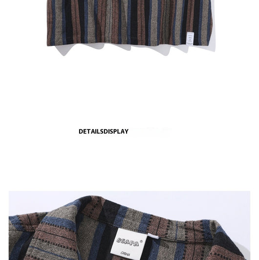 Camisa Retro Amekaji a Rayas de Estilo Étnico Manga Corta - Image 17