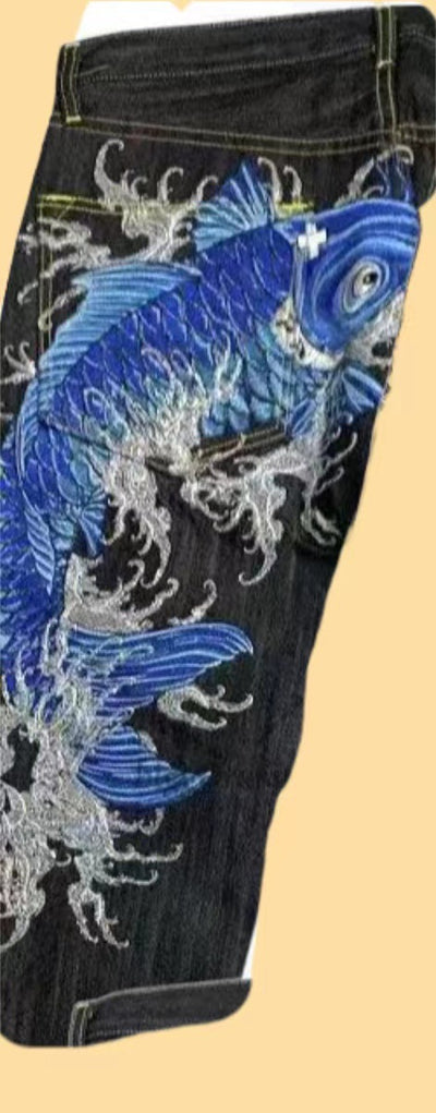 Pantalones Jeans Ukiyo-e Hombre Corte Recto Ancho Clásico - Image 8