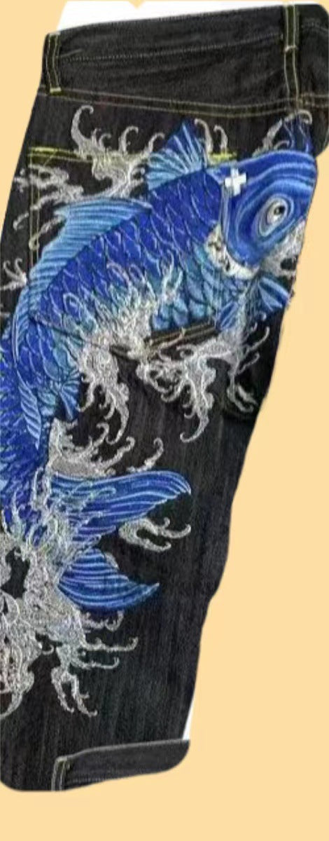 Pantalones Jeans Ukiyo-e Hombre Corte Recto Ancho Clásico - Image 8