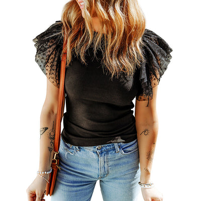 Blusa Casual de Manga Volante Liso para Mujer - Image 6