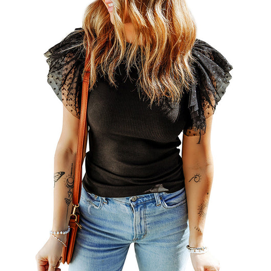 Blusa Casual de Manga Volante Liso para Mujer - Image 6
