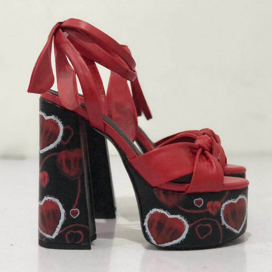 Sandalias Colorblock Talla Grande con Tacón Chunky y Moño Amor - Image 9