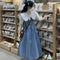 Conjunto de Dos Piezas: Falda Denim Ajustada con Tirantes y Top Claudine
