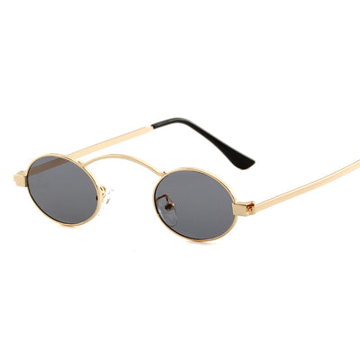 Fashionable small frame round sunglasses with black metal frames and dark grey lenses on a white background. - Image 13