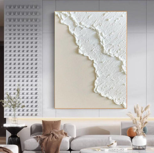 Cuadro Óleo Tridimensional Blanco Pintado a Mano
